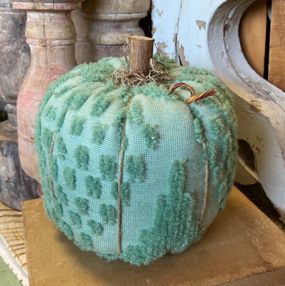 Large Handmade Vintage Green Chenille Pumpkin