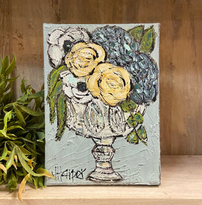 Jill Harper 5" x 7" Compote w/ Bouquet Canvas Painting
