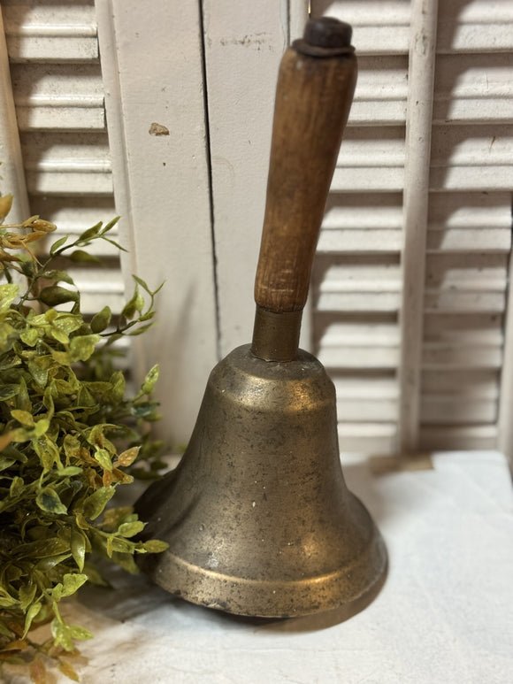 Vintage Large Brass School Bell w/ Wood Handle