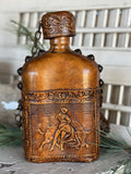 Vintage Leather Wrapped Whisky Flask