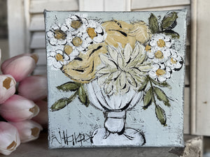 Jill Harper 6" Spring Flowers In Compote Canvas Art