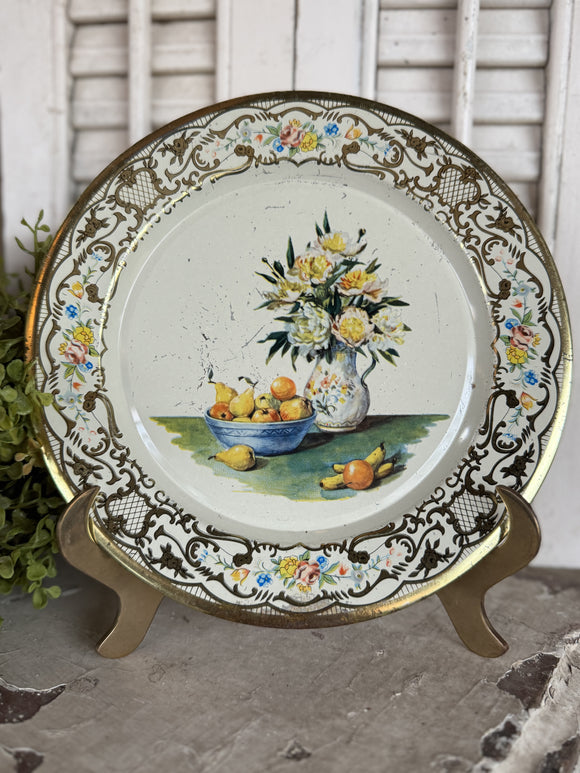 Vintage Daher Decorated Ware Tin Plate Flowers & Fruits