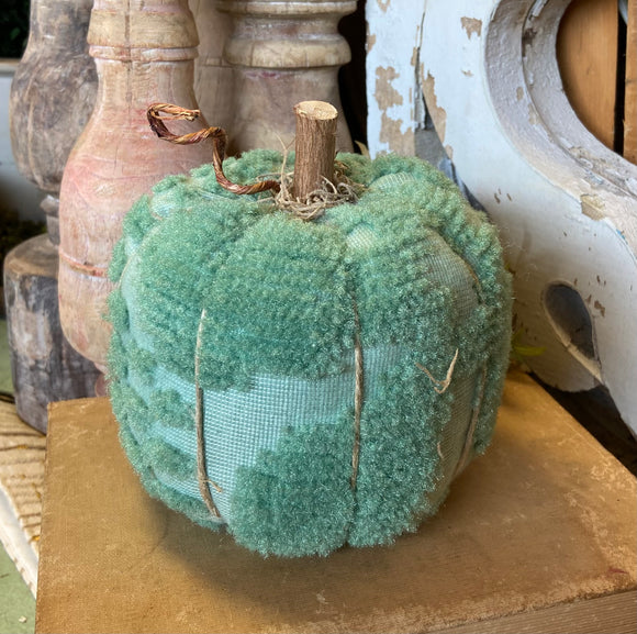 Medium Handmade Vintage Green Chenille Pumpkin