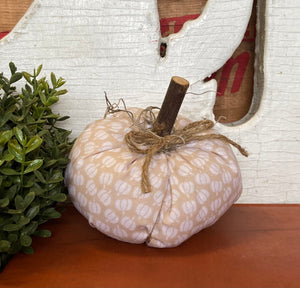 Small Handmade Neutral Pumpkin-Printed Fabric Pumpkin