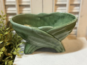 Vintage Green Leaf Pottery Planter