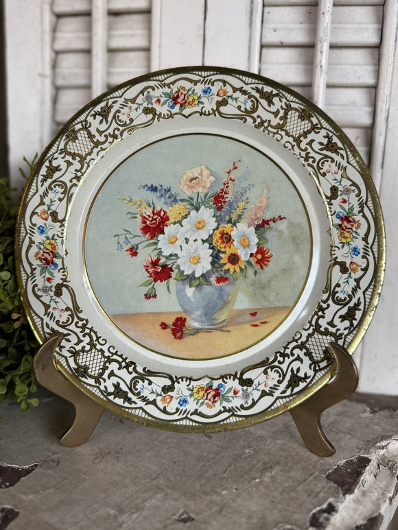 Vintage Daher Decorated Ware Tin Plate White Floral