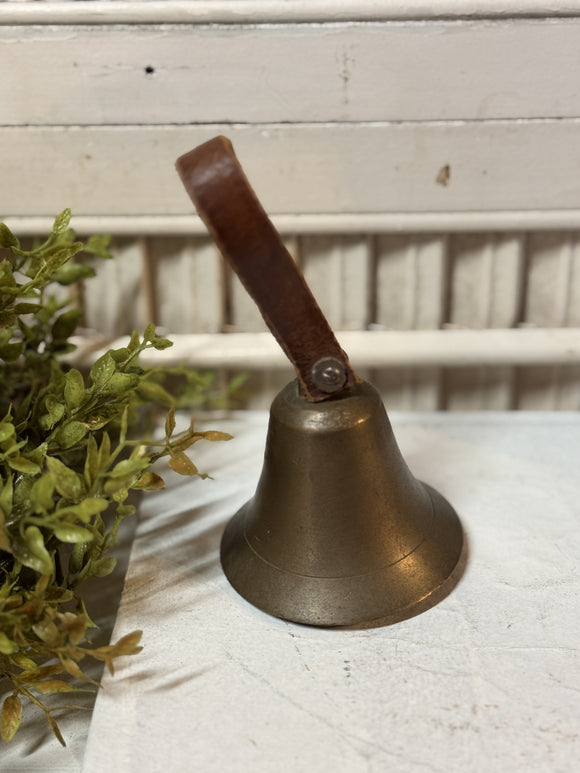 Vintage Brass School Bell w/Leather Handle