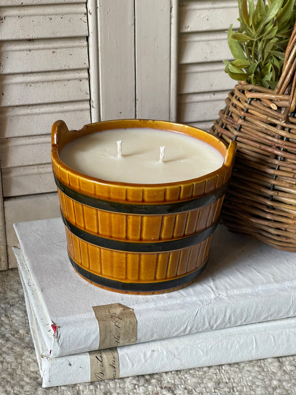 Orange Chai 26oz Soy Candle in Vintage Barrel Planter