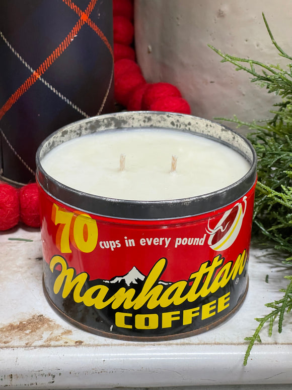 Spiced Apples + Evergreen 26oz Soy Candle in Vintage Manhattan Coffee Tin