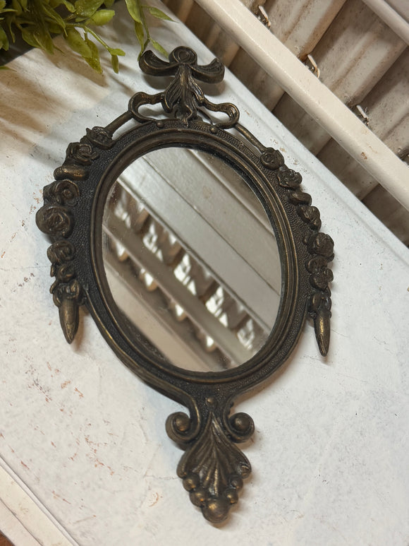 Vintage Small Ornate Brass Mirror