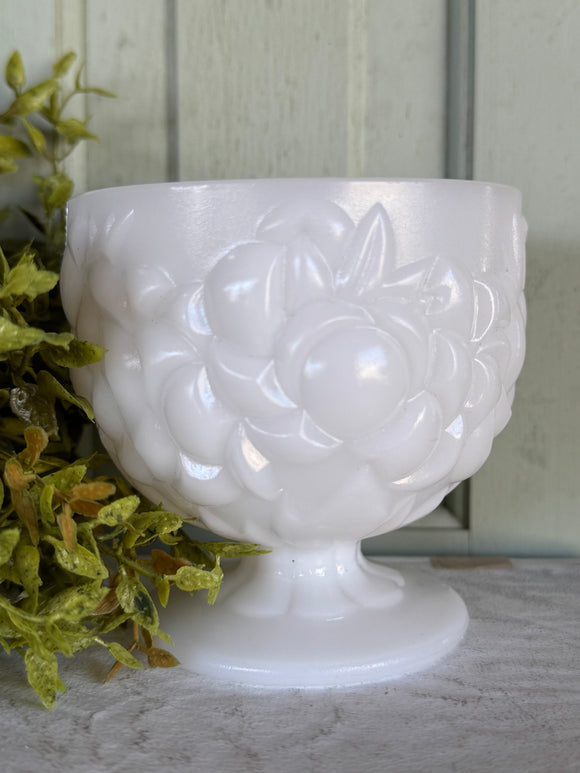 Vintage Floral Milk Glass Compote