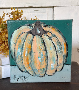 Jill Harper 6" Aqua Pumpkin Canvas Painting