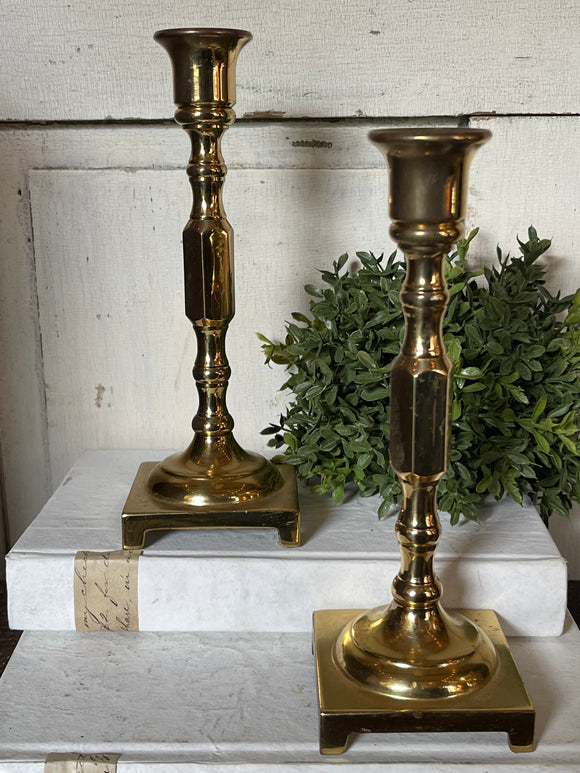 Vintage Pair Of Brass Candle Stick Holders