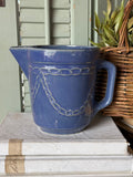 Vintage Blue Stoneware Pitcher with Chain Detail