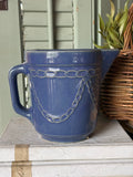 Vintage Blue Stoneware Pitcher with Chain Detail