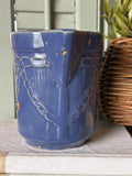 Vintage Blue Stoneware Pitcher with Chain Detail