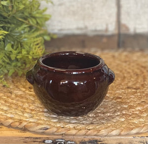 Vintage USA Made Glazed Mini Pottery Crock