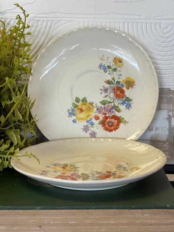 Set of Two Vintage Floral Saucers