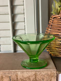 Vintage Green Uranium Glass Footed Dessert Glass