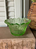 Vintage Green Uranium Glass Flower Bowl