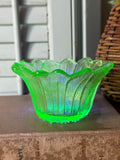 Vintage Green Uranium Glass Flower Bowl