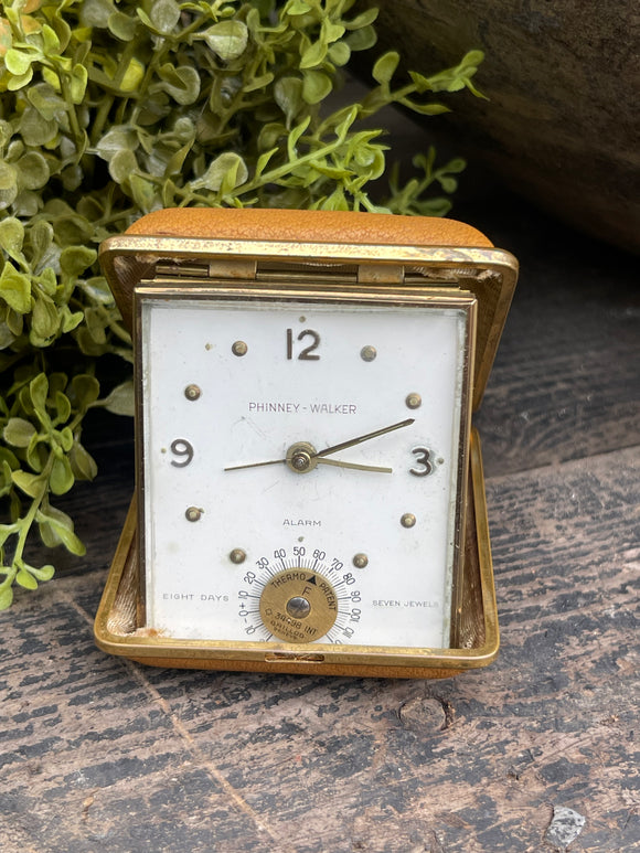 Vintage PHINNEY-WALKER Travel Alarm Clock w/ Case