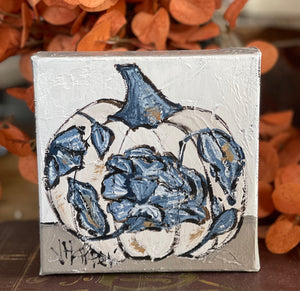 Jill Harper 6" White & Blue Transferware Pumpkin Canvas Art