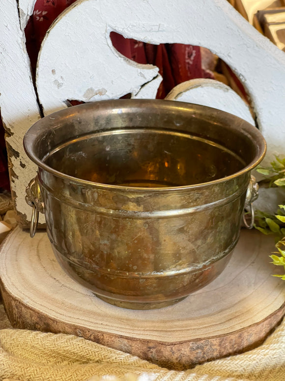 Vintage Brass Lion Head Planter