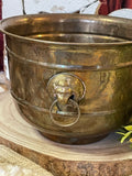 Vintage Brass Lion Head Planter