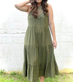 Tiered Olive Tea Dress