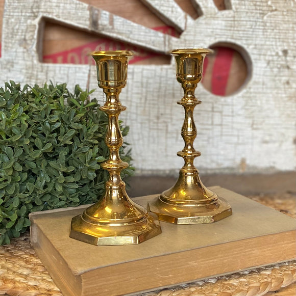 Pair of Vintage Brass Candlesticks Made in India