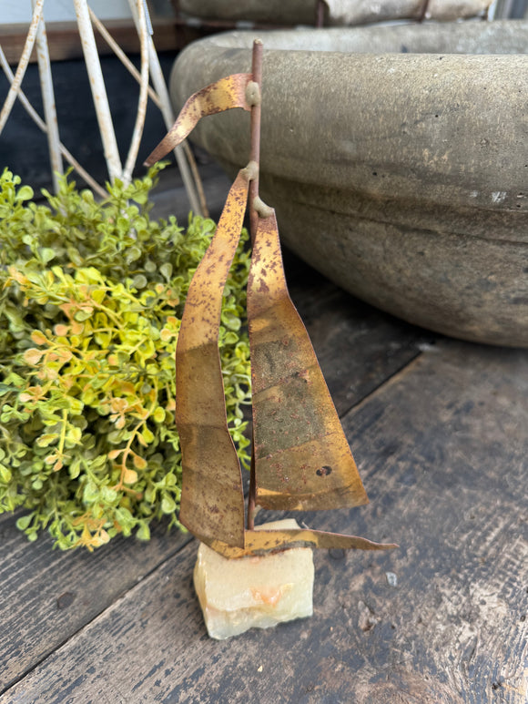 Vintage Metal Sail Boat w/Soap Stone Base