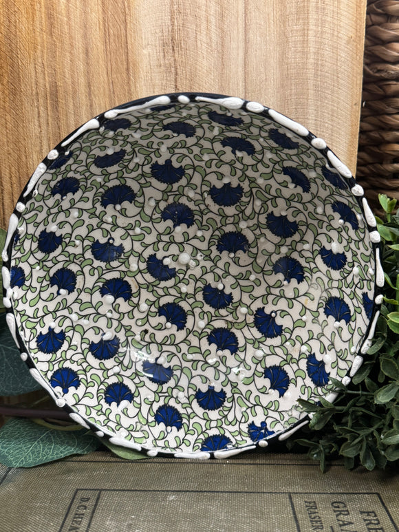 Vintage Navy Blue Floral Pottery Bowl