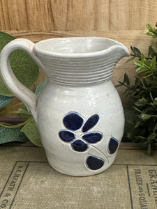 Vintage Grey and Blue Floral Williamsburg Pottery Mini Pitcher