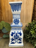 Vintage Blue & White Ceramic Porcelain Candlestick Holder