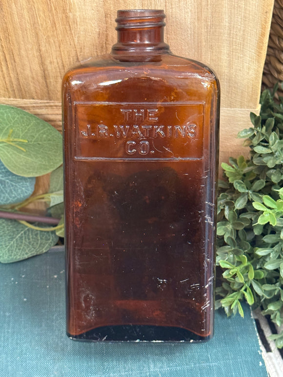 Vintage J.R. Watkins Amber Glass Bottle