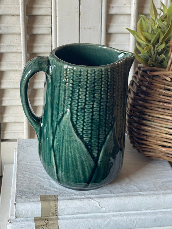 Vintage Green Corn Pottery Pitcher