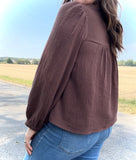 Embroidered Cocoa Babydoll Blouse