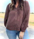 Embroidered Cocoa Babydoll Blouse