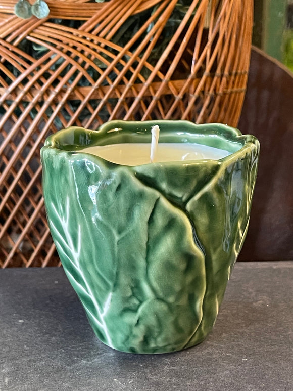 Citron + Sugar 5oz Soy Candle in Hand-Painted Stoneware Cabbage-Shaped Planter
