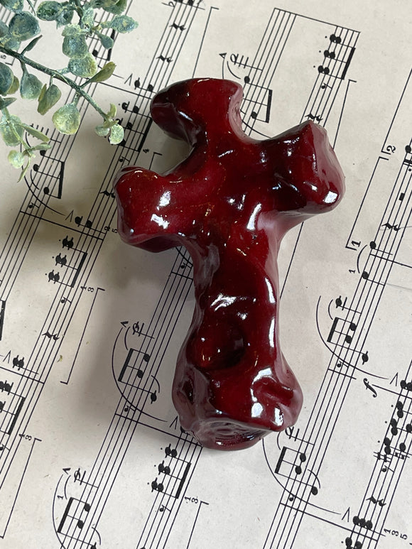 Handmade Red Ceramic Prayer Cross