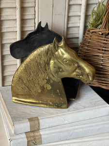 Vintage Percheron Brass Horse Bookends