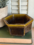 Vintage Hexagon Haeger Planter Avocado Color