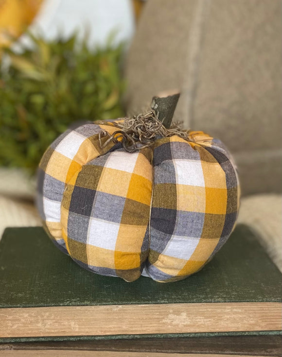 Handmade Yellow & Navy Plaid Pumpkin