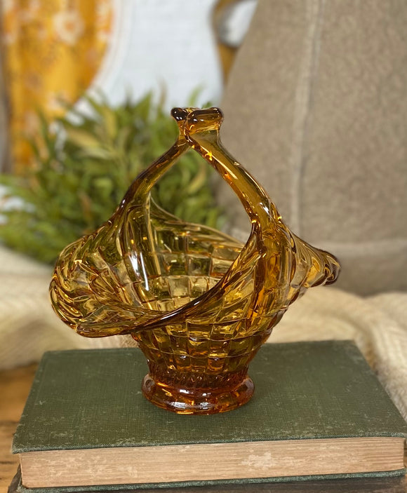 Vintage Italian Amber Glass Basket