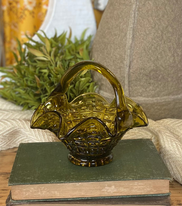 Vintage Italian Green Glass Basket