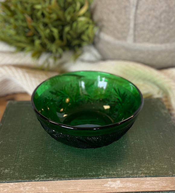 Vintage Green Anchor Hocking Glass Dessert Bowl