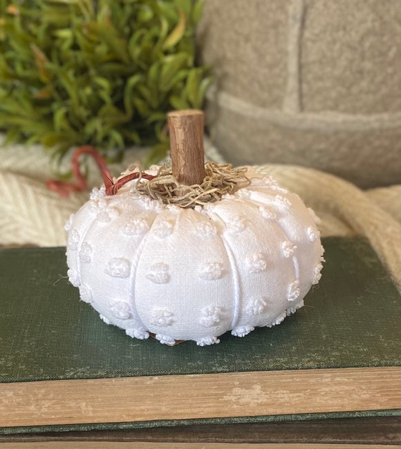 Mini Handmade White Dotted Chenille Pumpkin