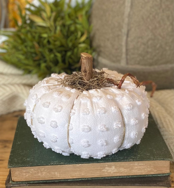 Small Handmade White Dotted Chenille Pumpkin