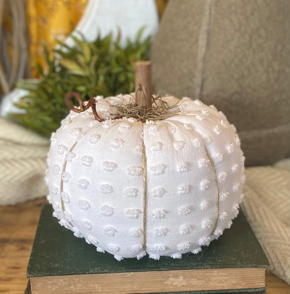 Medium Handmade White Dotted Chenille Pumpkin